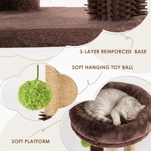 21” Tall Cat Scratching Post with Plush Cat Bed | Stable Cat Tree for Indoor Cats, Interactive Toy & Grooming Brush Included