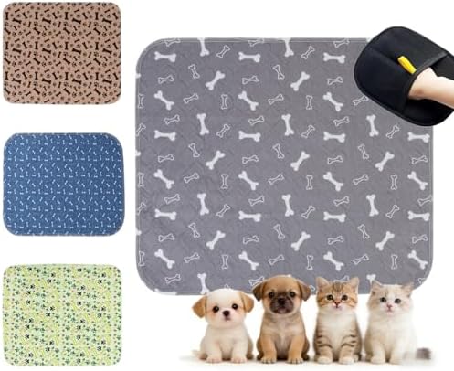 Puppy Pads with Pheromones, Washable Pee Pads for Dogs Potty Training, Reusable Dog Mat with Pet Hair Removal Gloves for Playpen, Crate, Whelping Box (Gray,L)