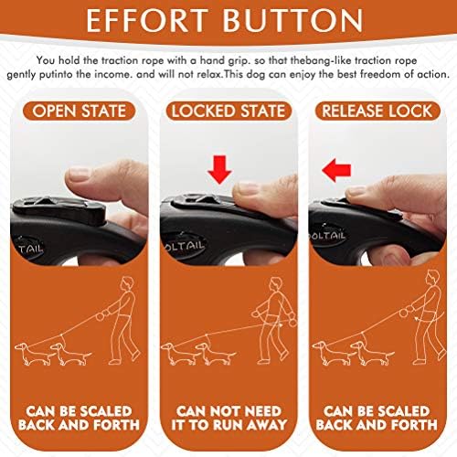 KOOLTAIL Dual Retractable Dog Leash for Two Dogs Up to 110 Lbs, Heavy Duty Double Headed 16 ft Extendable 360° Tangle-Free One Button&Lock Brake Dog Leash for Small Medium Large Dogs PuppyOrange