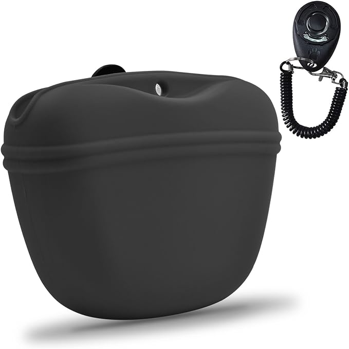 AUDWUD Silicone Dog Treat Pouch with Clicker Magnetic Closure Secure Clip | Upgraded clip keeps your treat pouch secure during training.Magnetic closure allows fast one hand access.Includes dog click