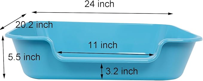 1 Pack of Extra Large Cat Litter Box (ABS Material), Low Entry Senior Litter Pen for Geriatric Kitty Big Cats, Jumbo Pet Safe Litter Boxes Tray for Pets Potty (Light Blue, 24" L x 20" W)