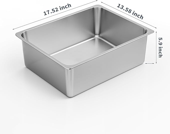 Kirecoo Stainless Steel Cat Litter Box - Metal High Sided Cat Pan, Large Stainless Steel Box, Indoor Litter Tray, Non Stick, No Smell, Easy to Clean, Pet Toilet Supplies for Kitten, Kitty, Rabbit