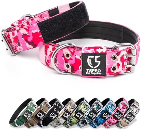TSPRO Heavy-Duty Tactical Dog Collar with Patch, Large & Extra Large Dogs