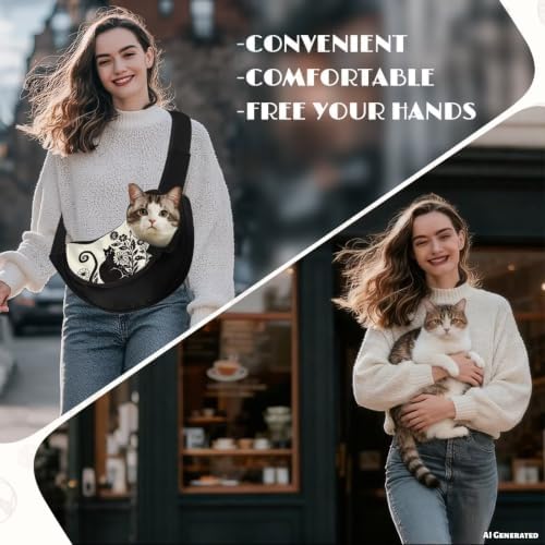 COEQINE Gothic Pet Carrier Sling for Cat Dogs Crossbody Purse,Black Cat