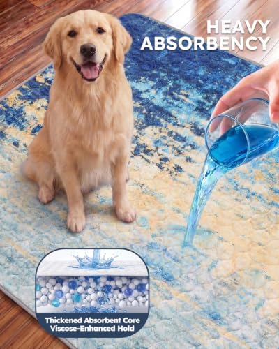Yoofoss Washable Pee Pads for Dogs and Cats, Super Absorbent Reusable Dog Training Pads with Waterproof, Non-Slip Backing, Abstract Blue Yellow, 36x36 Inch,2 Pack