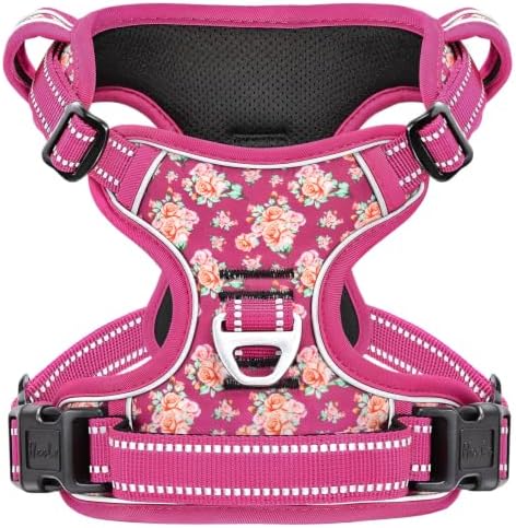 HEELE No Pull Large Dog Harness, Soft Breathable Padded Vest, Flower Rose L