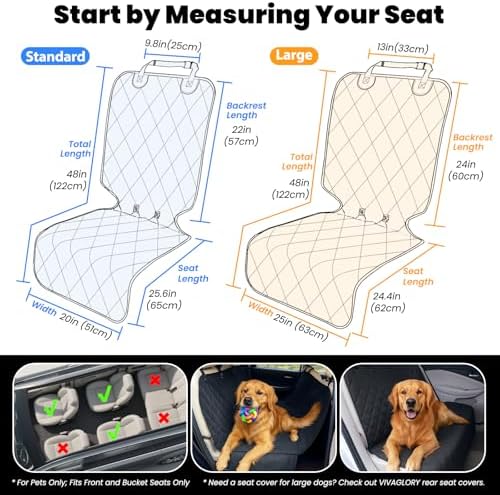VIVAGLORY Dog Front Seat Cover Car Seat Protector, L, Heather Black, 1Pack