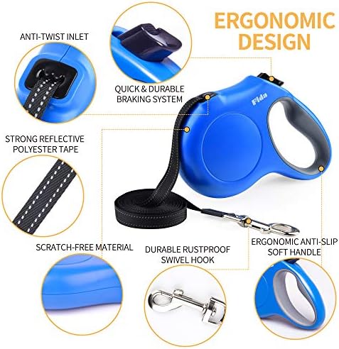 Fida Retractable Dog Leash with Dispenser and Poop Bags, 10 ft, Blue