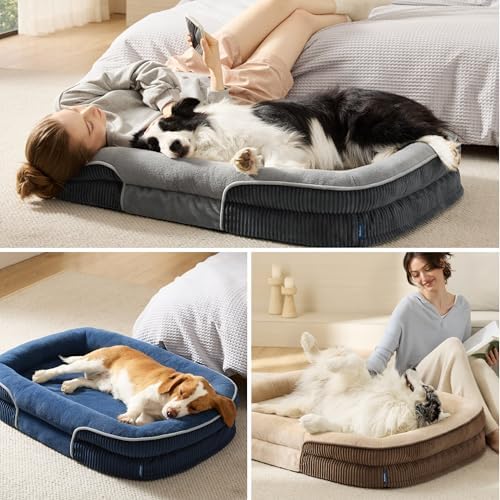 Bedsure 360°Oval Bolster Orthopedic Dog Bed Medium Size Dog,30" Blue