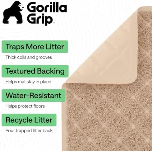 GORILLA GRIP Cat Litter Box Mat, Coiled Mesh Trapping Mats, 32x32 Beige