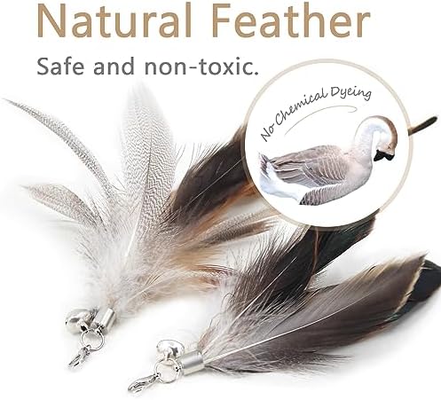 SONGWAY Cat Feather Wand - 7 Pcs Interactive Toys for Indoor Kitten, Retractable Wand With 6 Natural Feather Refills and Bell, Fishing Pole Toy