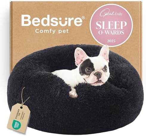 Bedsure Calming Small Medium Dog Bed Donut Washable Puppy Bed,27ins Black