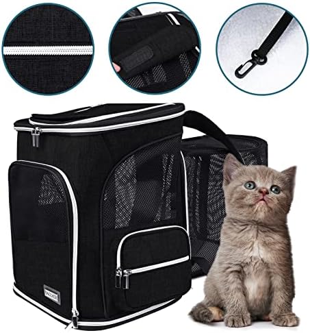BAGLHER Expandable Pet Carrier Backpack，Pet Backpack for Small Cats Puppies Dogs Bunny, Airline-Approved Ventilate Backpack for Travel, Hiking and Outdoor Use. Black