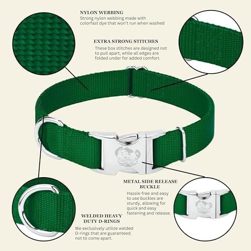 Country Brook Petz - Premium Nylon Dog Collar with Metal Buckle for Small Medium Large Breeds - 30+ Colors (Large, 1 Inch, Christmas Green)