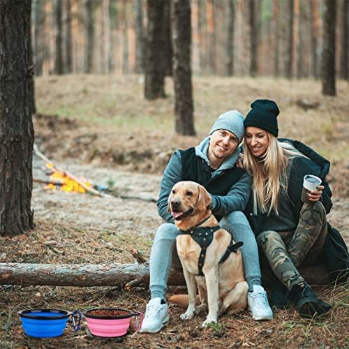 Dog Bowl Pet Collapsible Bowls, 2 Pack Collapsible Dog Water Bowls for Cats Dogs, Portable Pet Feeding Watering Dish for Walking Parking Traveling with 2 Carabiners (Small, Bule+Pink)