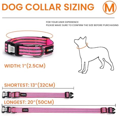 Personalized Dog Collar with QR Code Dog Tag, Rose Red M