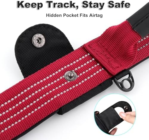 Plutus Pet Tactical Dog Collar with Pocket for AirTag, Red, M