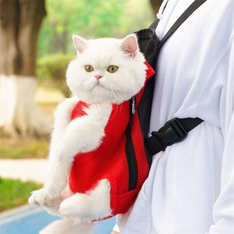 Pet Carrier Backpack, Adjustable Pet Front Cat Dog Carrier Backpack Travel Bag, Legs Out, Easy-Fit for Traveling Hiking Camping for Small Medium Big Dogs Cats Puppies (Red, Medium)