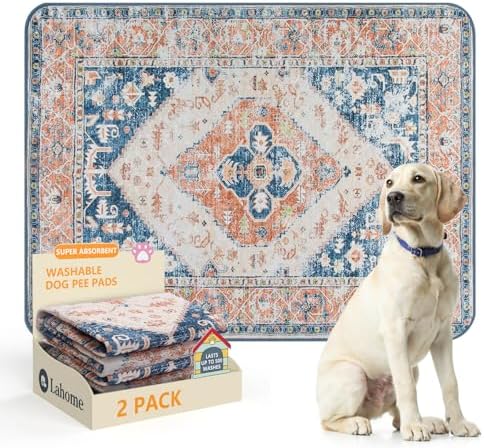 Lahome Reusable Washable Puppy Pads - 2 Pack Super Absorbent & Waterproof Dog Training Mats for Potty, Crate and Floor - Leakproof Pee Pads with Non-Slip Backing (Beige Blue, 36"x48")