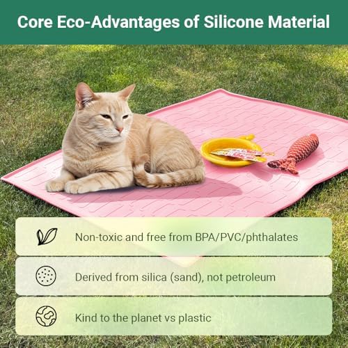 Cat Litter Mat, Large 32'' x 24'' Silicone Litter Box Mat for Litter Trapping, Waterproof, Non-Slip, Easy to Clean, Pink
