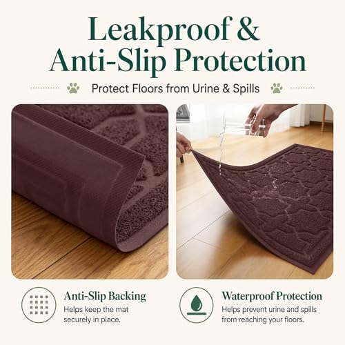 Yimobra Cat Litter Mat, Waterproof Litter Trap Mat, 35.4x23.6, Dark Coffee