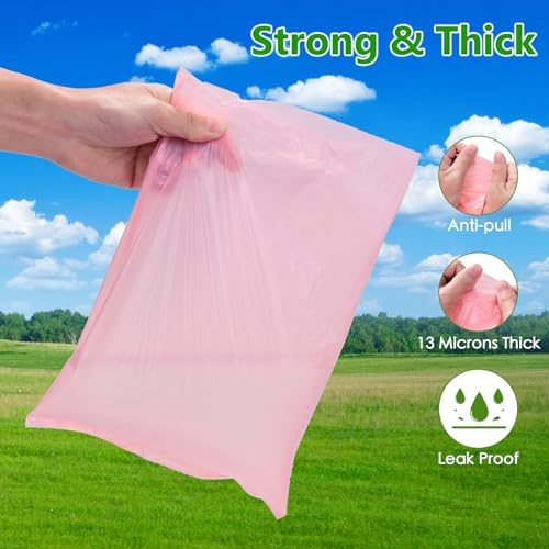 WDFAACK Pink Dog Poo Bags Lavender scent with Dispenser - 300 Large Poop Bags, Extra Thicken Strong Corn Starch Blended Leak Proof Poop Waste Bag for Dogs