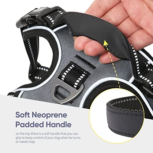 HEELE Dog Harness, No Pull Adjustable Padded Reflective Harness for Small Medium Large Dogs with Handle for Walking Training, Grey, M