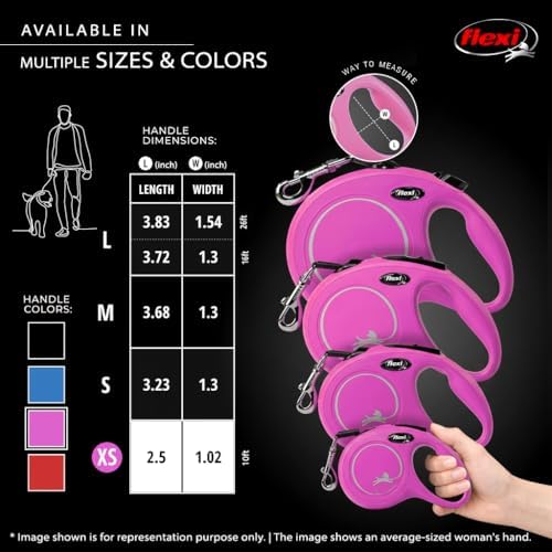 FLEXI® Classic XS Cord Retractable Dog Leash, 3-Finger Grip, 10 ft - Pink
