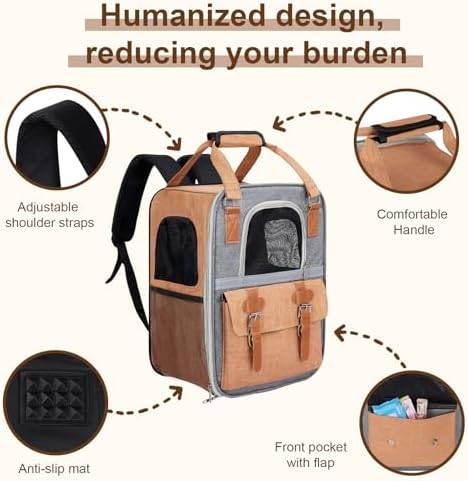 ‌YooxArmor Cat Carrier Backpack, Airline Approved Mesh Dog Backpack with Breathable, Hiking, Travel, Camping, Pet Carriers Backpack for Large Cats and Small Dogs - Holds Pets up to 15 Lbs (Yellow)