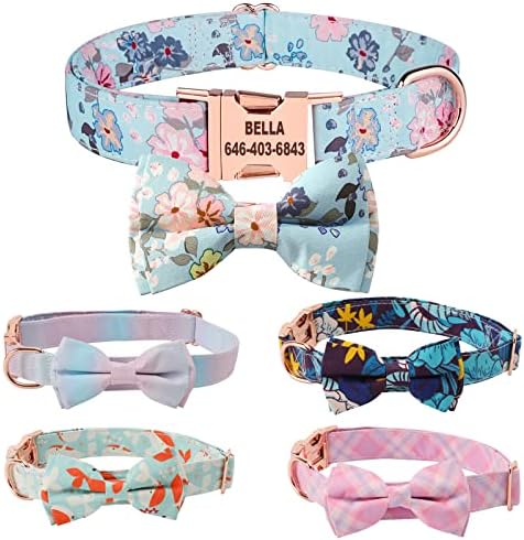 Personalized Dog Collar with Bow Tie - Birthday Custom Dog Collar Flower with Metal Buckle Adjustable Cute Collar for Girl Puppy Small Medium Large Dog