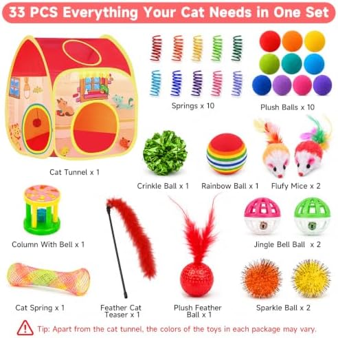 AILUKI 33PCS Cat Toys Variety Pack for Indoor Cats, Kitten Toys Cat Tunnel