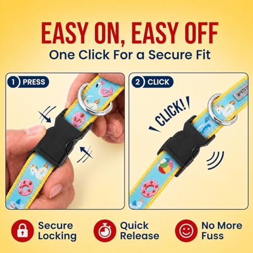 THE WORTHY DOG Summer Print, Adjustable Dog Collar, Large Dogs, Pool Party
