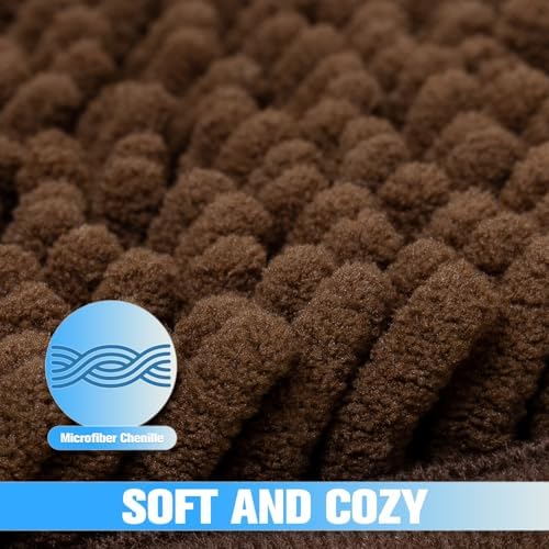EXPAWLORER Dog Door Mat for Muddy Paws - Highly Absorbent Microfiber Pet Rug, Quick Dry Chenille Dog Runner Rug Indoor Outdoor, Non-Slip Entryway Carpet Washable Mud Mat for Dogs, Brown 60"x30"