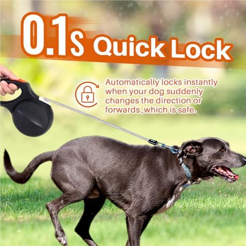16 FT Retractable Dog Leash for Large Dogs, Heavy Duty & Reflective, Durable Long Leash for Medium to Large Dogs up to 110lbs, Comfortable Handle for Easy Control (Black)