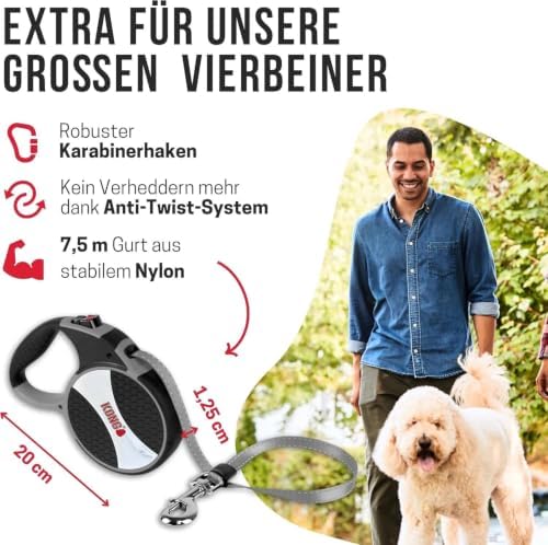 Alcott Kong Explore Retractable Dog Leash, Large, Blue, 24' Long,KNG EXP LG BL