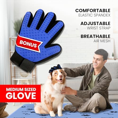 Buddy's Best Washable Pee Pads for Dogs - Medium (34"x36") - Ultra-Absorbent, Non-Slip, Ideal for Playpens, Training, Incontinence - (2-Pack) + Bonus Grooming Glove