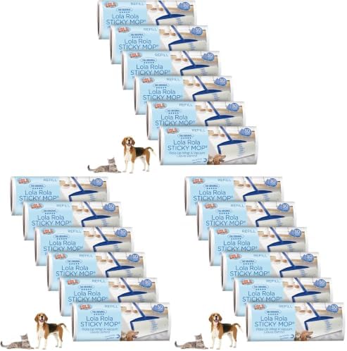 LOLA Rola Sticky Mop Refills, Giant Adhesive Roller, 180 Sheets, Traps Dirt, Dust & Hair, Pet Hair Remover, Floor & Carpet Cleaner, 18 Pack