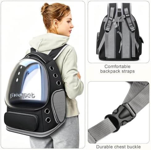 Cat Backpack Carrier, Breathable Cat Carrier Large Space Bubble Pet Backpack for Kitty Small Dog up to 20lbs, Transparent & Foldable Pet Carrier for Travel Hiking, Black