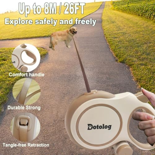 Retractable Dog Leash, 26ft Retractable Lead with Bungee Leads for 2 Dogs, Double Leash with Dog Safety Harness Buckle, Extendable Lead 8m for Medium Large Dogs (Coffee Brown, 8m)