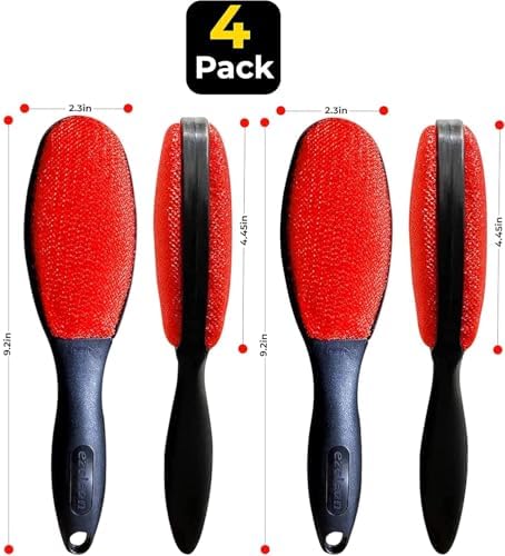 EZCLEAN 4-Pack Red Color Velvet Lint Brush for Clothes Furniture Couch, Pet Hair Remover, Reusable Double Sided Fabric Brush