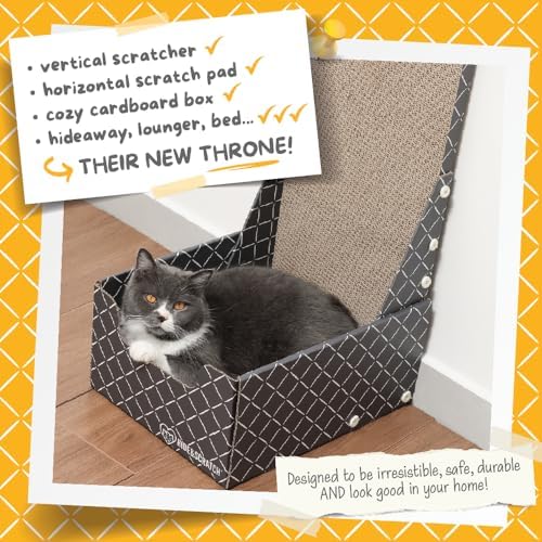 Hide & Scratch Cardboard Cat Scratcher Box & Bed Dark Grey Vertical L Shape