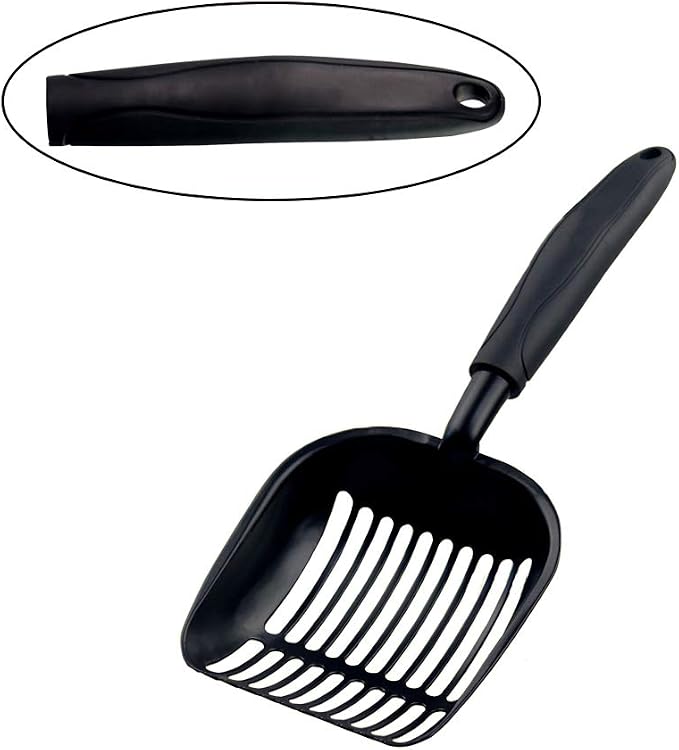 Cat Litter Scoops Latest Update Polishing Metal Cat Litter Scoop with Black, Solid Giant Aluminum Alloy Sifter Deep Shovel with TABS/Round Teeth Pet Kitty Litter Scooper