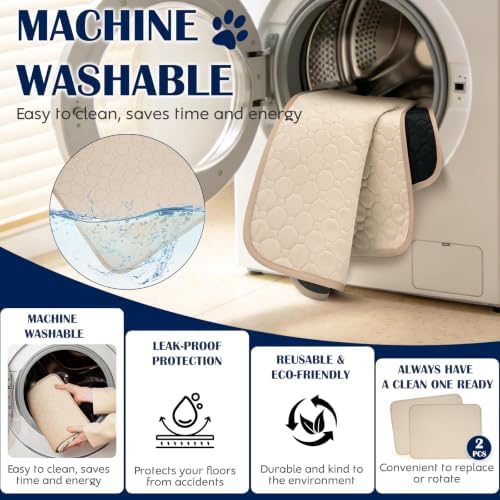 2 Pack Washable Pee Pads for Dogs, 36" x 36", Beige