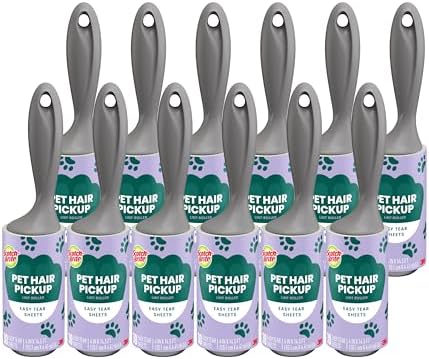Scotch-Brite Pet Hair Pickup Lint Roller with Handle, 50% Stickier, Fur and Fluff Remover for Clothes Furniture and Pet Beds, 12 Pack, 360 Easy-Tear Sheets Total