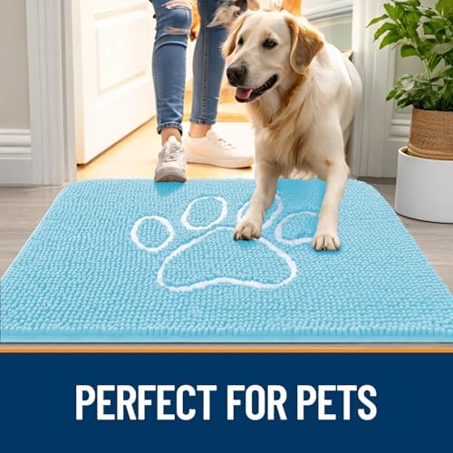 OLANLY Dog Door Mat for Muddy Paws 48x30, Paw Print Design Chenille Mud Mat