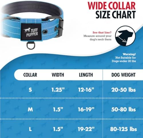 Tuff Pupper Heavy Duty Tactical Dog Collar | 1.5" Wide Ballistic Nylon | Reflective Stitching | Integrated ID Tag Holder | Stainless Steel Buckle | Padded Lining | Medium & Large Dogs (Teal, Medium)