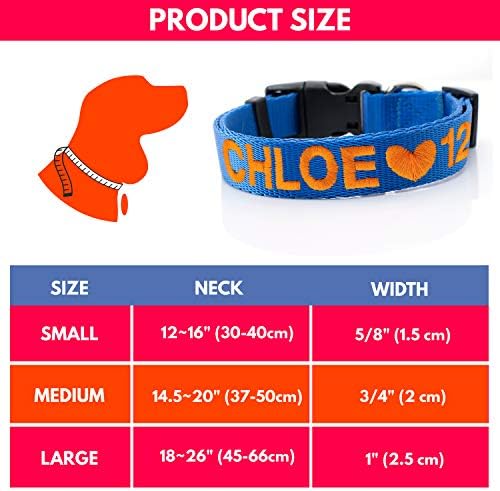 Embroidered Dog Collars Personalized, Custom Collar w Text and Phone Number | 3 Adjustable Sizes - 8 Colors | - Safe&Secure Pet Collars with ID, Pet Name for Boy, Girl Dogs, Puppy