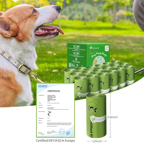 Certified Compostable Dog Poop Bags-270 Plant Based Bags (18Rolls)