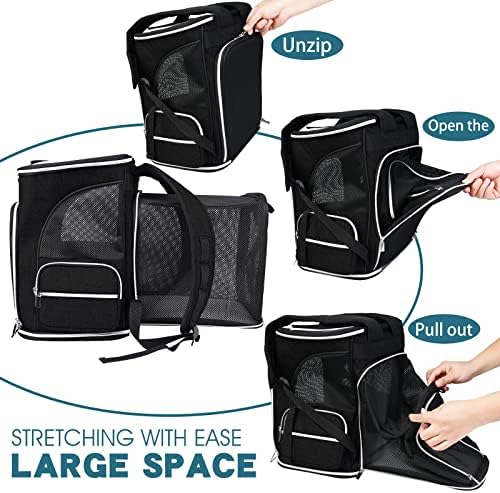BAGLHER Expandable Pet Carrier Backpack，Pet Backpack for Small Cats Puppies Dogs Bunny, Airline-Approved Ventilate Backpack for Travel, Hiking and Outdoor Use. Black