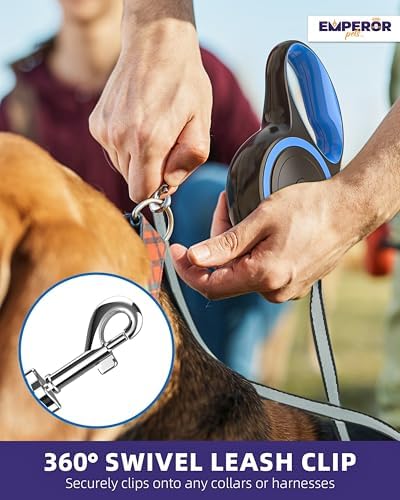 Emperor Pets Retractable Dog Leash, 26 ft, Up to 110lbs, Blue -BL26